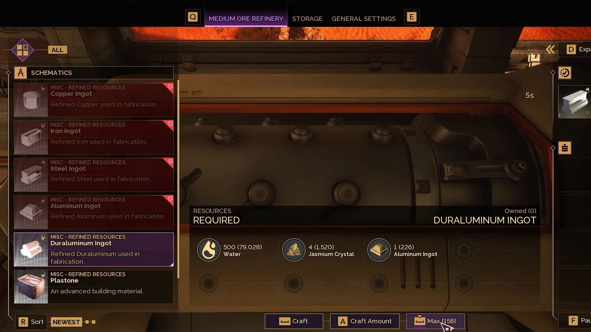 Duraluminum Ingot is a refined material made by processing Aluminum Ingots, Jasmium Crystals, and Water (Image via Funcom)